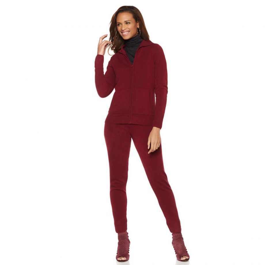 WENDY WILLIAMS Size XS Luxe Lounge Hoodie and Pant Set BURGUNDY