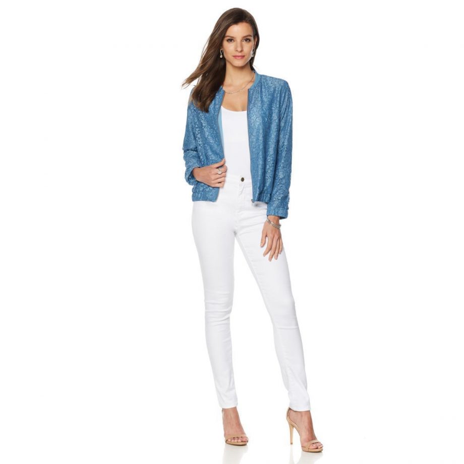 COLLEEN LOPEZ Size M Charmer Lace Bomber Jacket SKY BLUE