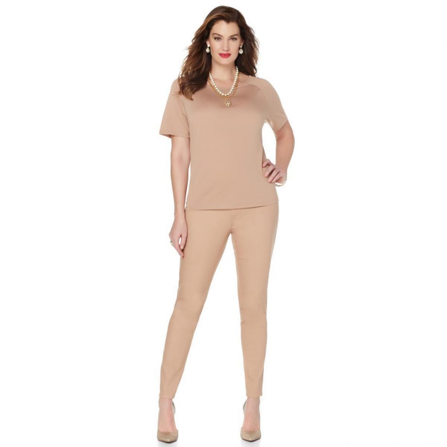 IMAN GLOBAL CHIC Size 2P Slip into Slim Denim Pant with Matching Top CAMEL