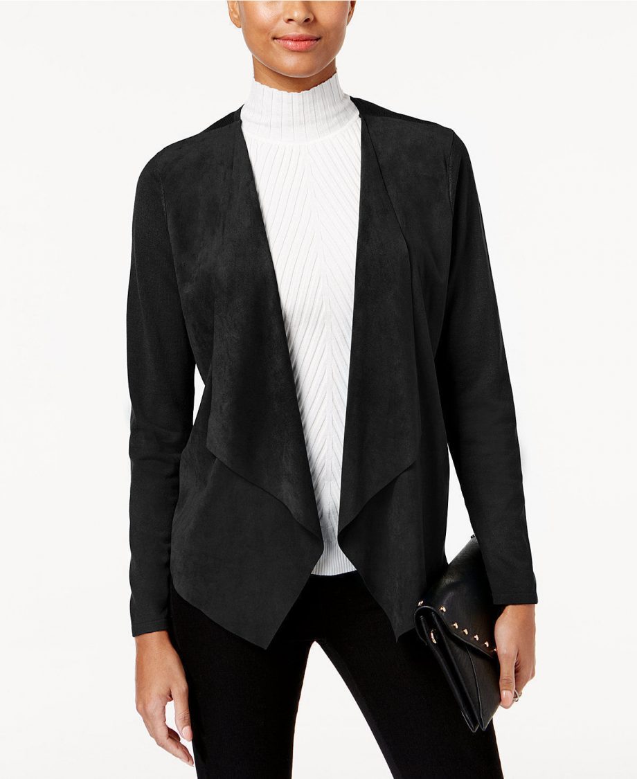 INC INTERNATIONAL CONCEPTS Size XXL Draped Moleskin Front Cardigan BLACK