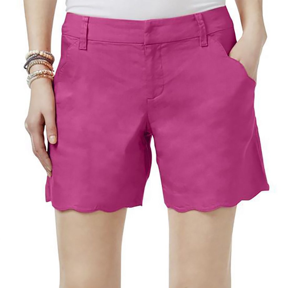 INC INTERNATIONAL CONCEPTS Size 8 Linen Blend Scalloped Shorts INTENSE PINK