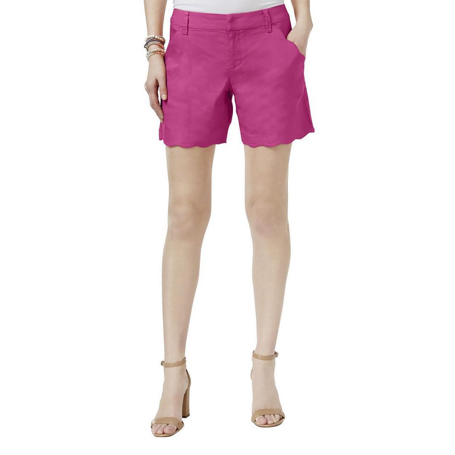 INC INTERNATIONAL CONCEPTS Size 8 Linen Blend Scalloped Shorts INTENSE PINK