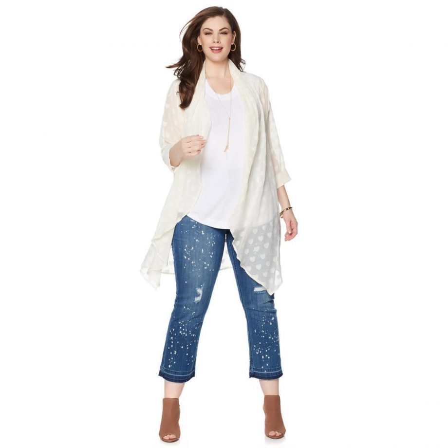 MELISSA MCCARTHY SEVEN7 Size M Flyaway Woven Heart Topper EGRET WHITE