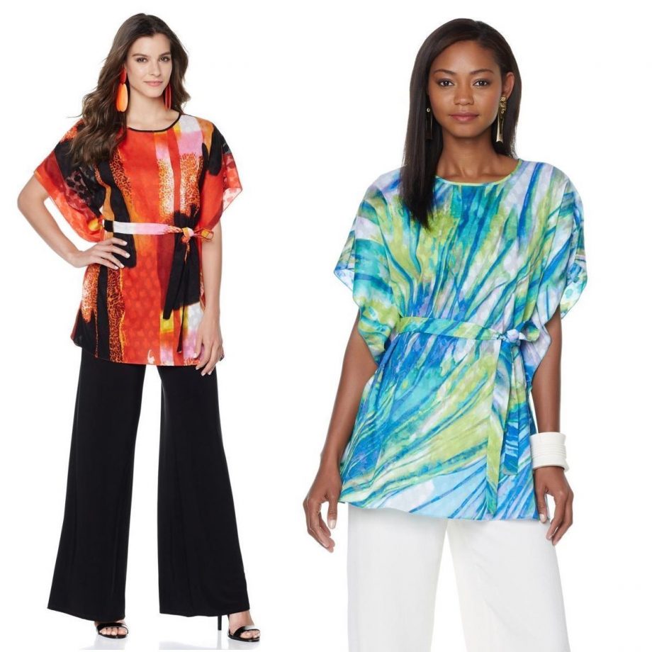 NATORI Size S Textured Cotton Caftan Style Tunic Top with Belt