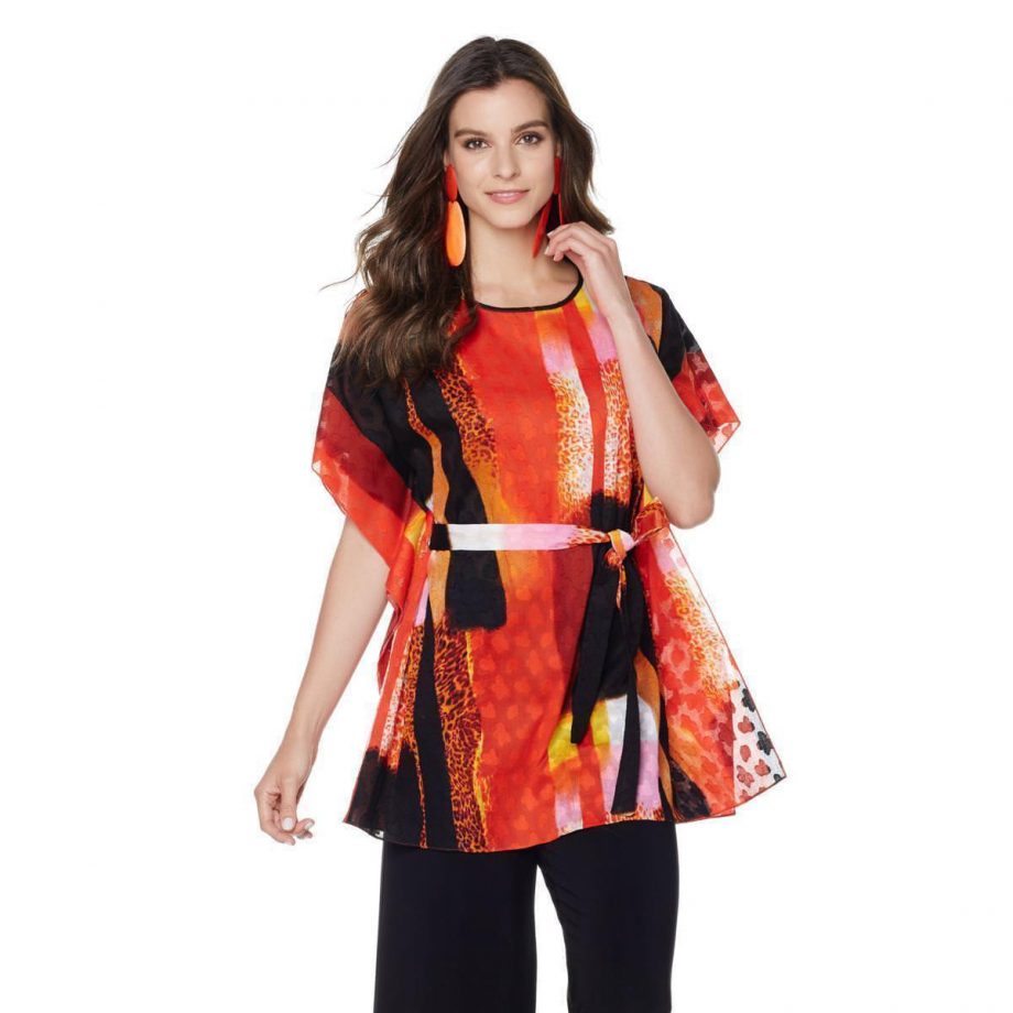 NATORI Size S Textured Cotton Caftan Style Tunic Top with Belt