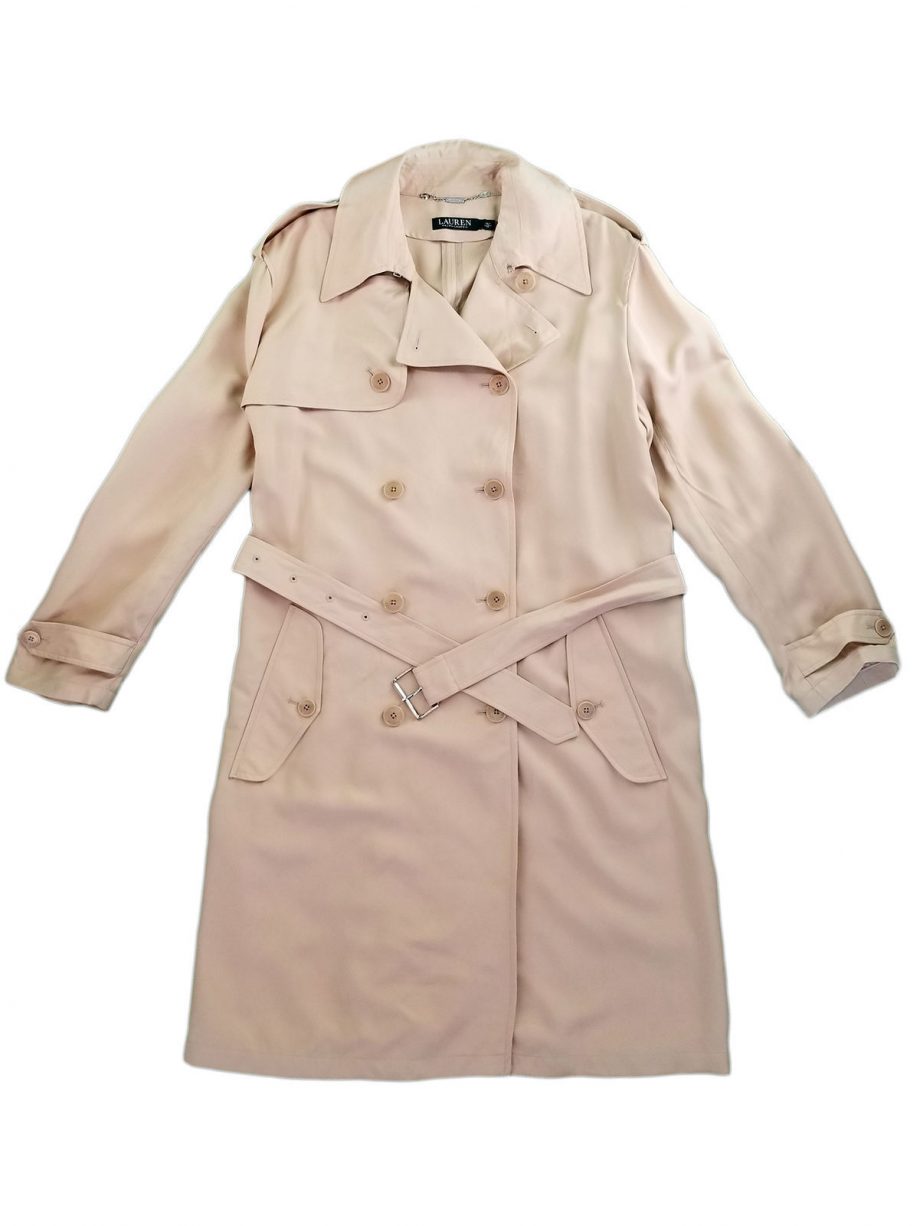 LAUREN RALPH LAUREN Size XL Double Breasted Trench Coat Outerwear TAN