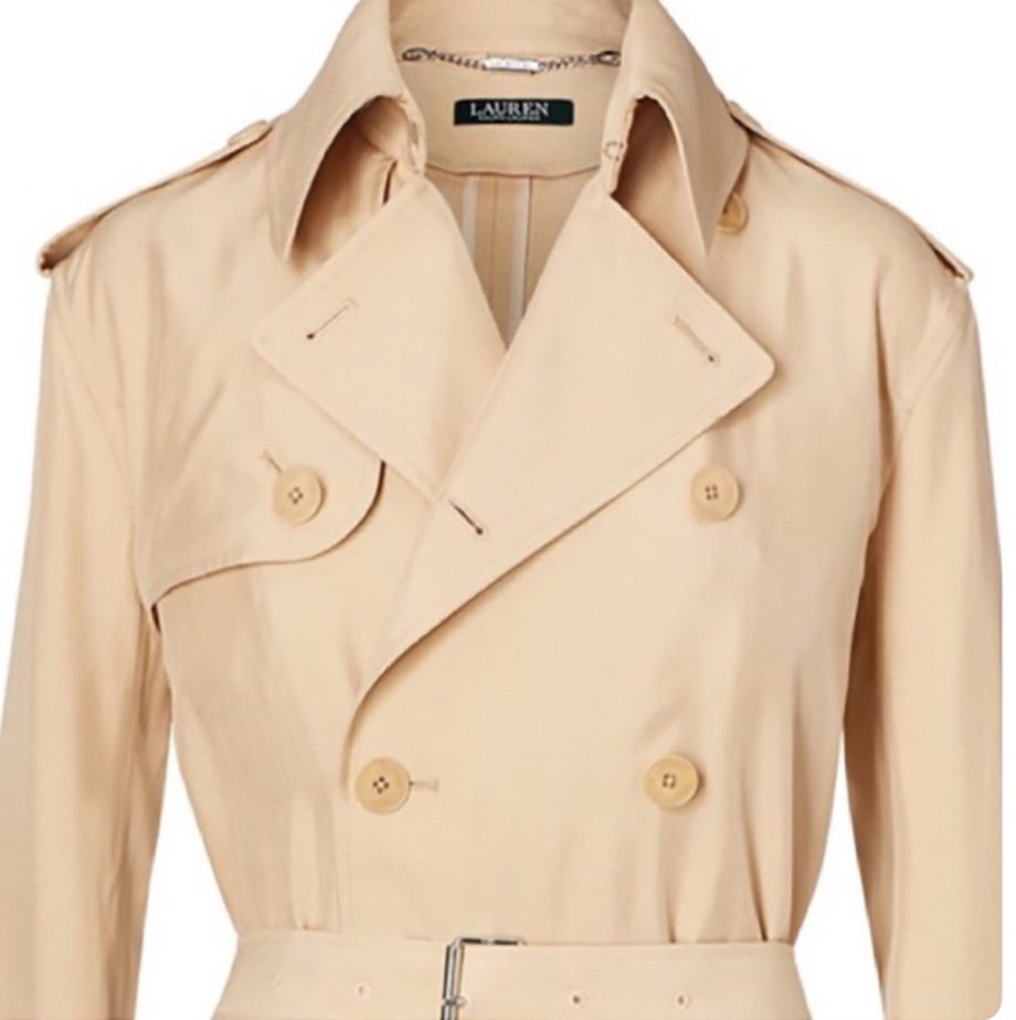 LAUREN RALPH LAUREN Size XL Double Breasted Trench Coat Outerwear TAN