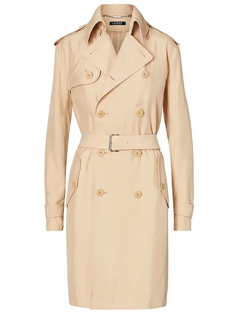 LAUREN RALPH LAUREN Size XL Double Breasted Trench Coat Outerwear TAN