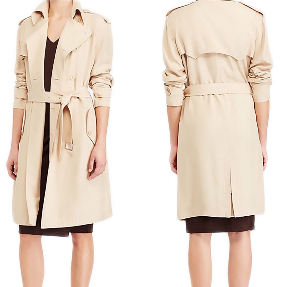 LAUREN RALPH LAUREN Size XL Double Breasted Trench Coat Outerwear TAN