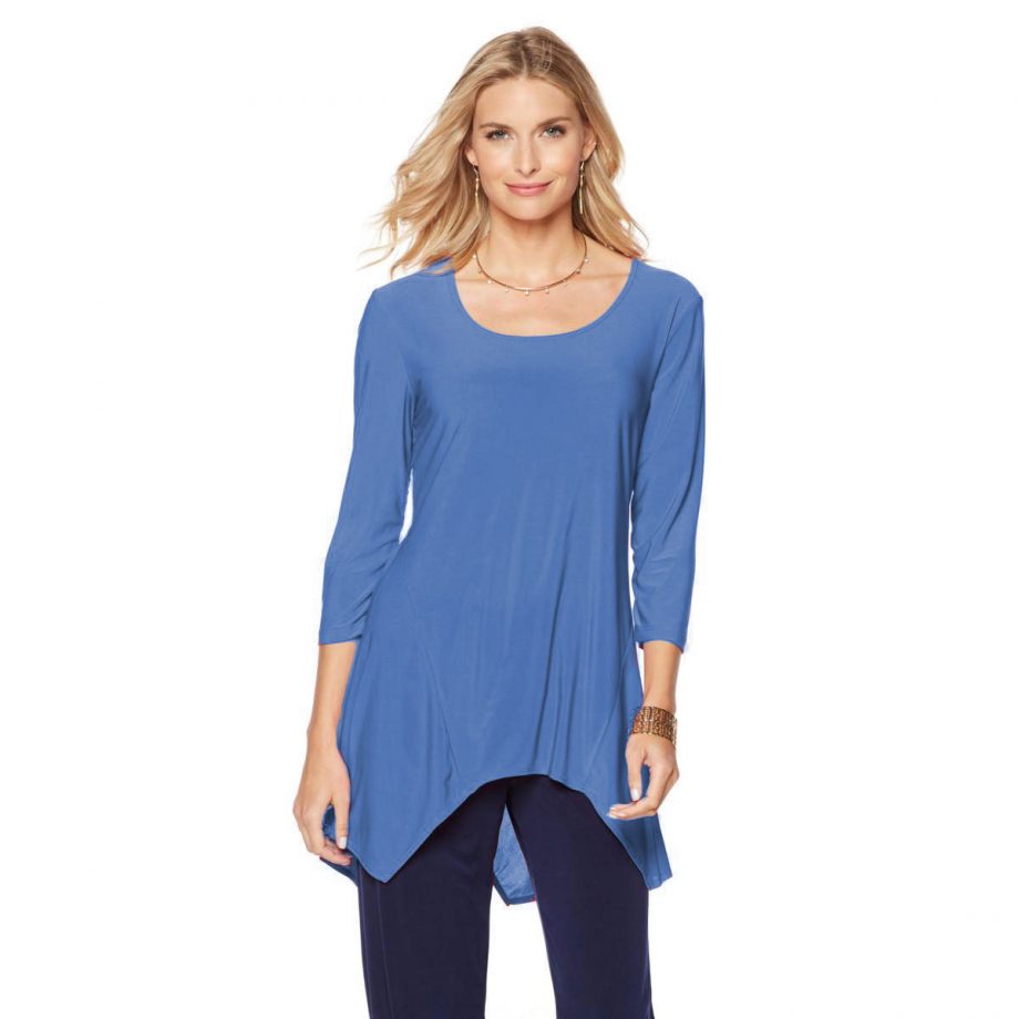 SLINKY BRAND Size S 3/4 Sleeve Long Hanky-Hem Tunics ROYAL BLUE