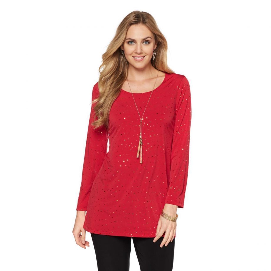 SLINKY BRAND Size L Long Sleeve Embellished Long Tunic BLACK