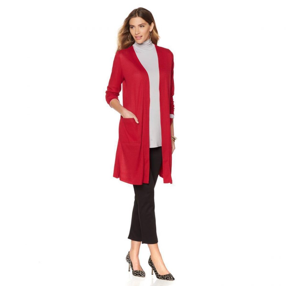 SLINKY BRAND Size 1X Long Sleeve Ribbed Duster with Pockets Side Vents NAVY