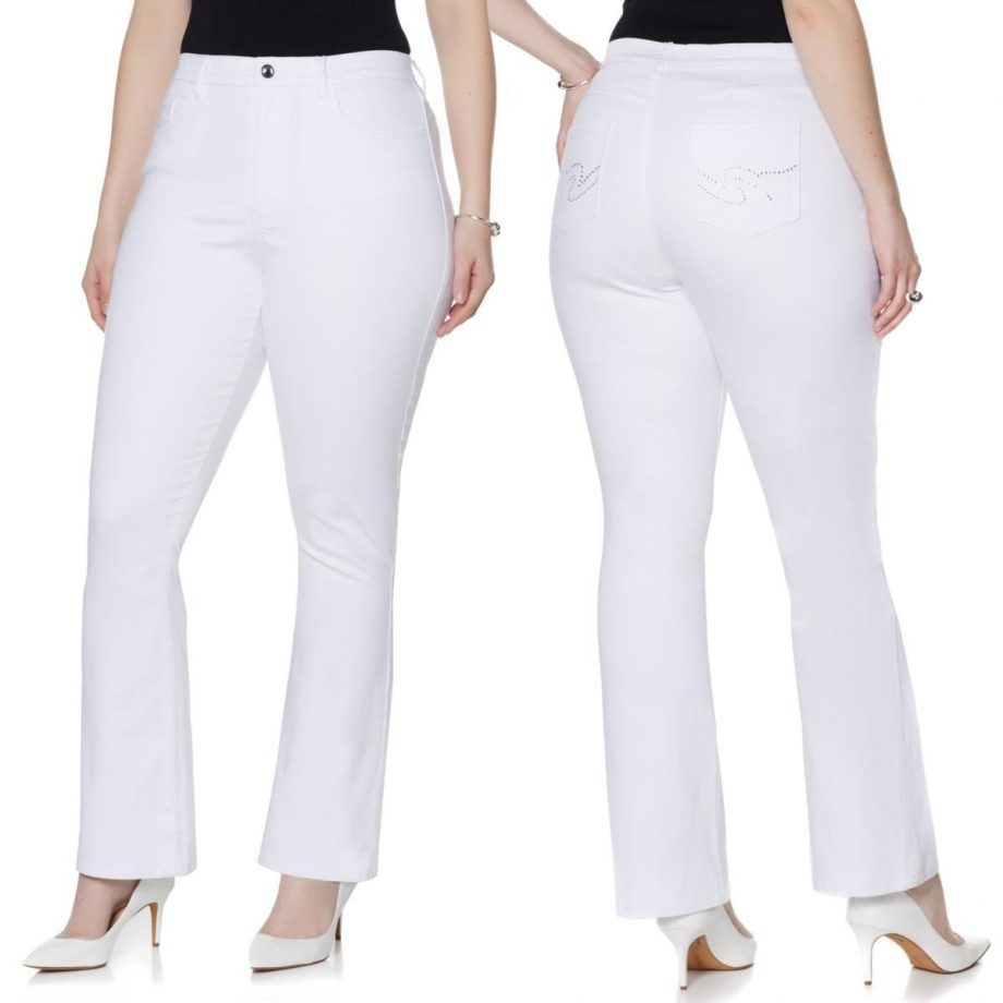 DIANE GILMAN Size 6 Super Stretch Lite Boot Cut Jeans Pocket Design WHITE