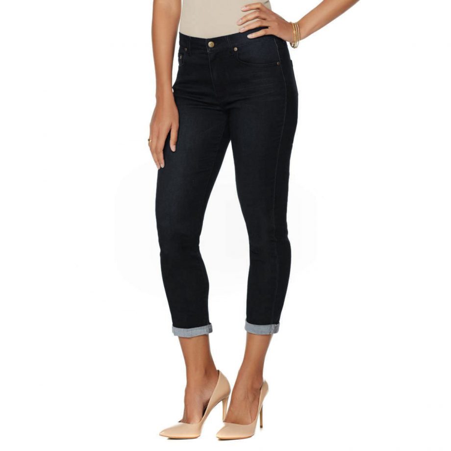 DIANE GILMAN Size 8 SuperStretch Lite Cuffed Cropped Skinny Jeans BLACK