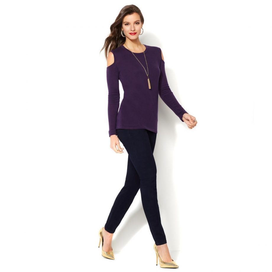 IMAN Size L Cold Shoulders Touch of Cashmere Sweater BLACK