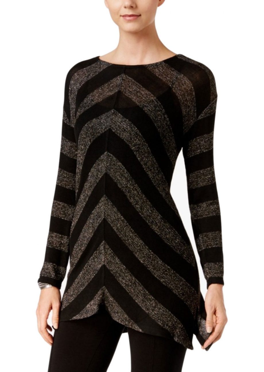 INC International Concepts Size XL Metallic Chevron Sweater BLACK / GOLD