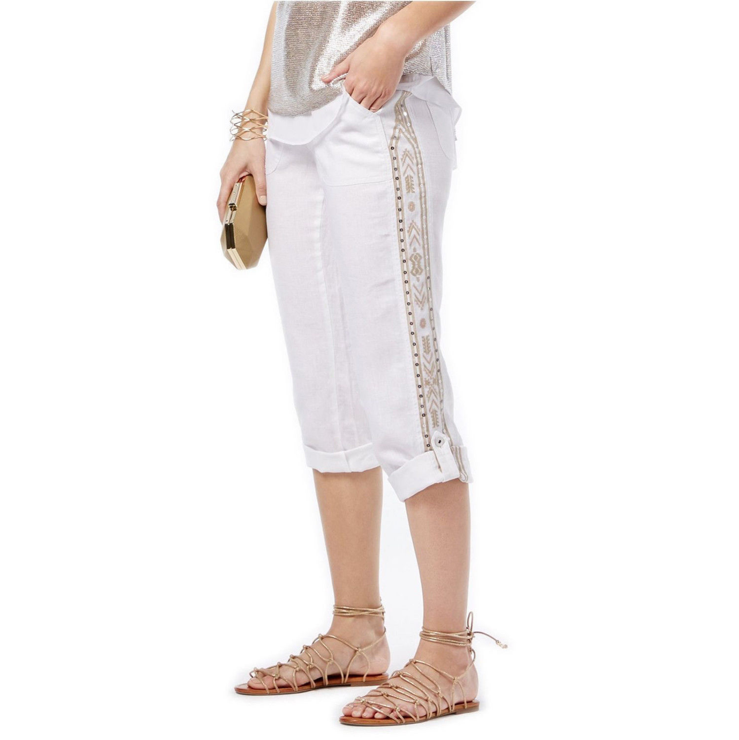 INC INTERNATIONAL CONCEPTS Size 18 Linen Embroidered Cargo Pants WHITE