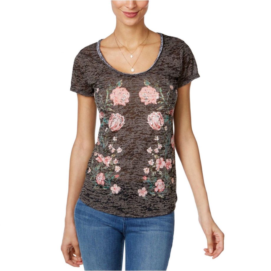 INC INTERNATIONAL CONCEPTS Size M Floral-Print Burnout T-Shirt