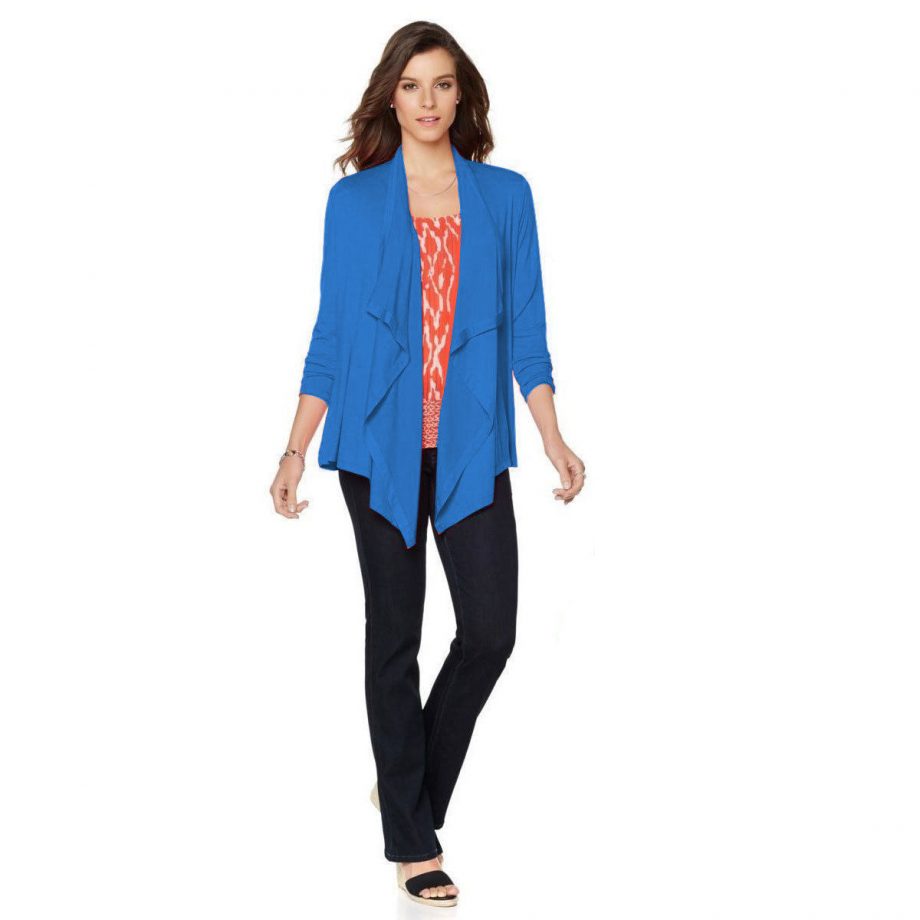 SAMANTHA BROWN Size 1X Cascading Cardigan BLUE