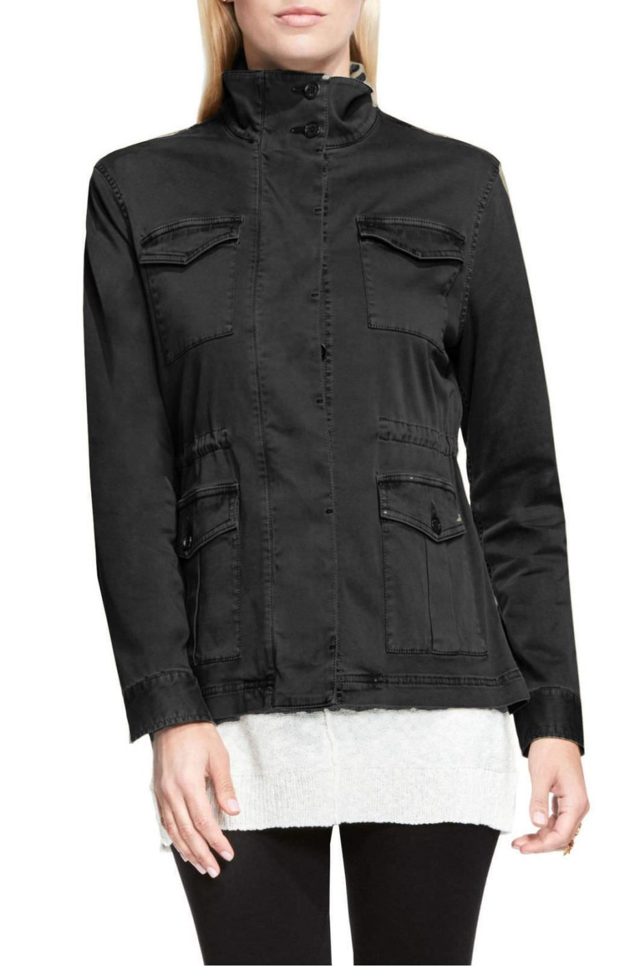VINCE CAMUTO Size L Stretch Sateen Cargo Jacket DARK SHALE