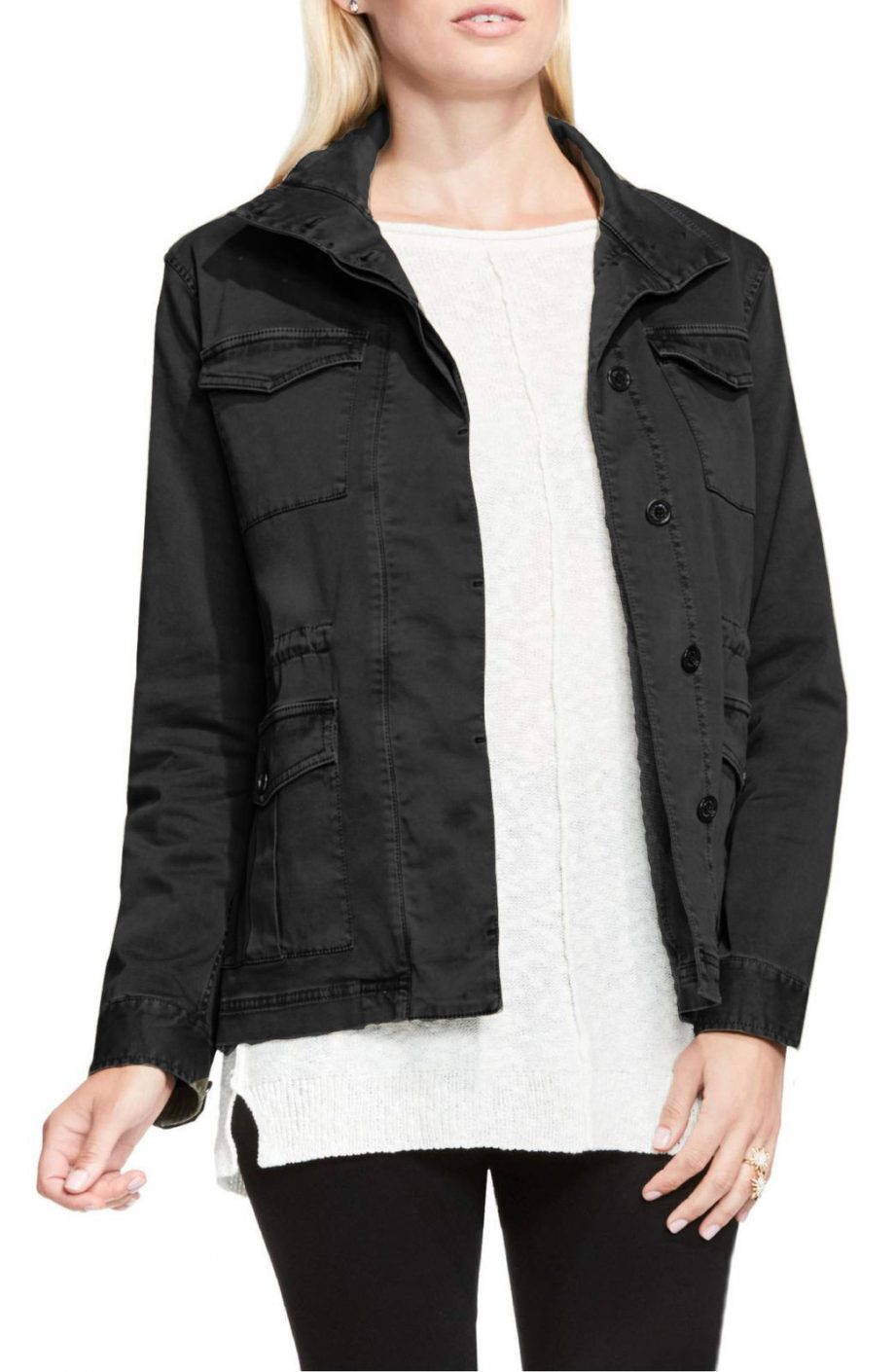 VINCE CAMUTO Size L Stretch Sateen Cargo Jacket DARK SHALE