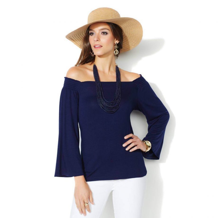 IMAN Size L Luxury Resort Top and Necklace NAVY