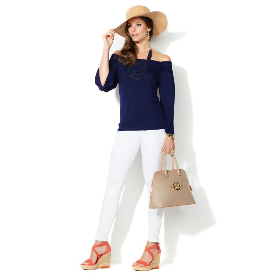 IMAN Size L Luxury Resort Top and Necklace NAVY
