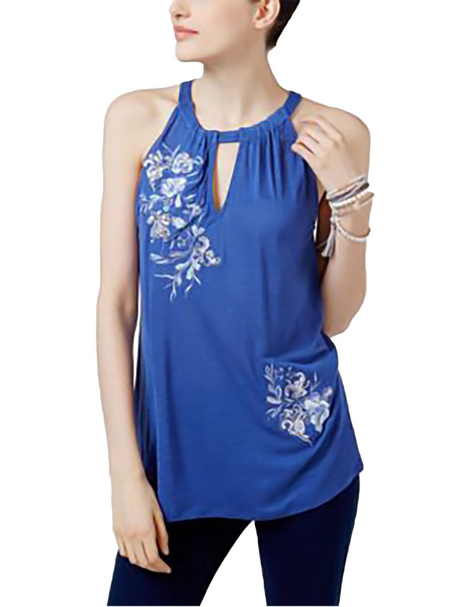 INC INTERNATIONAL CONCEPTS Size XL Embroidered Halter Top BLUE