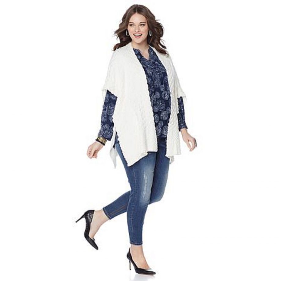 MELISSA MCCARTHY SEVEN7 Size S Puckered Knit Poncho WHITE