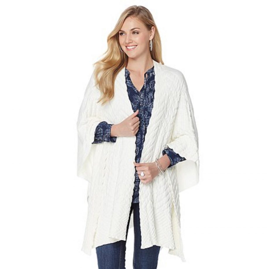 MELISSA MCCARTHY SEVEN7 Size S Puckered Knit Poncho WHITE