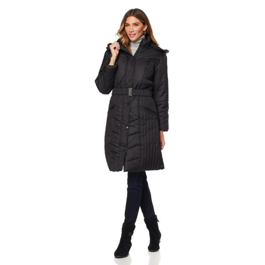 SPORTO Size L Water Resistant Quilted Coat with Belt WINTER WHITE