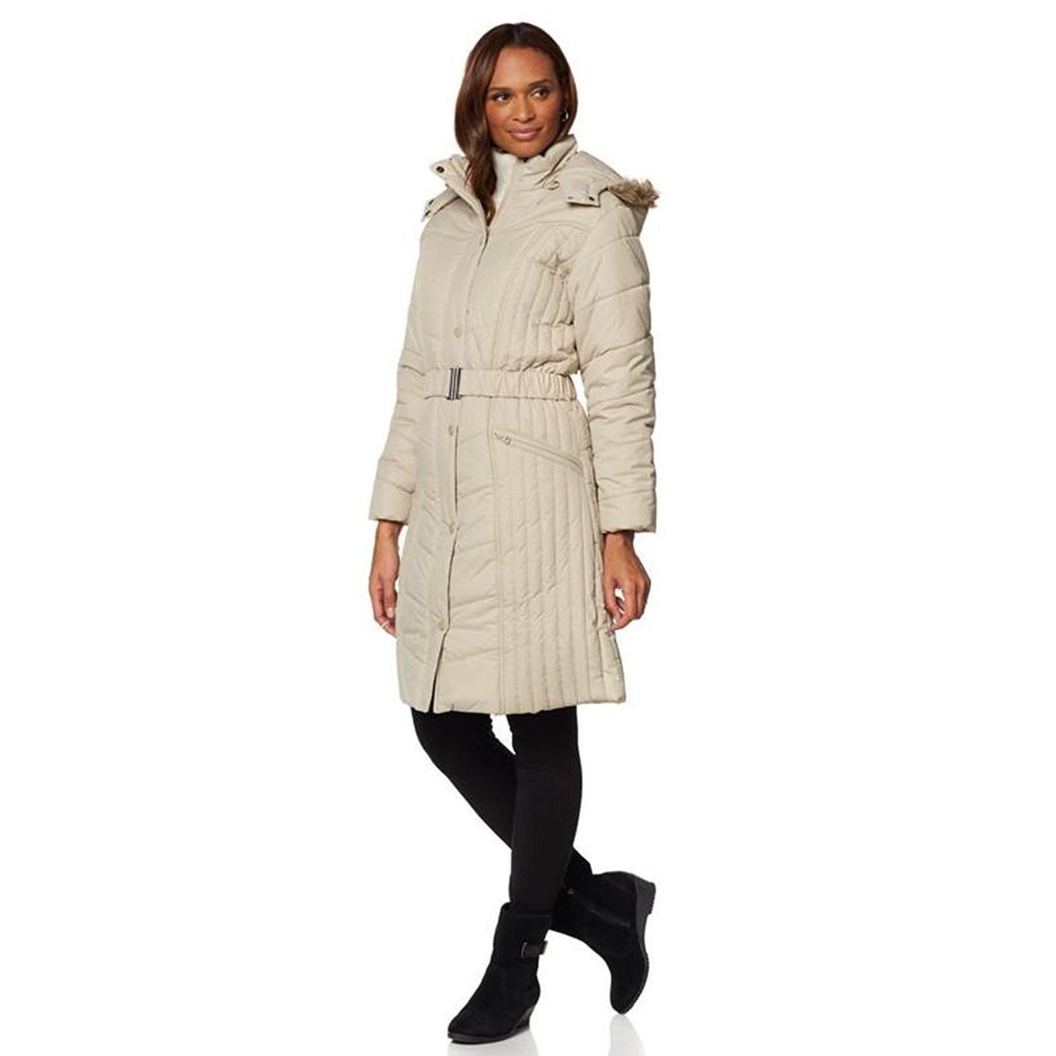 SPORTO Size L Water Resistant Quilted Coat with Belt WINTER WHITE – NYC ...