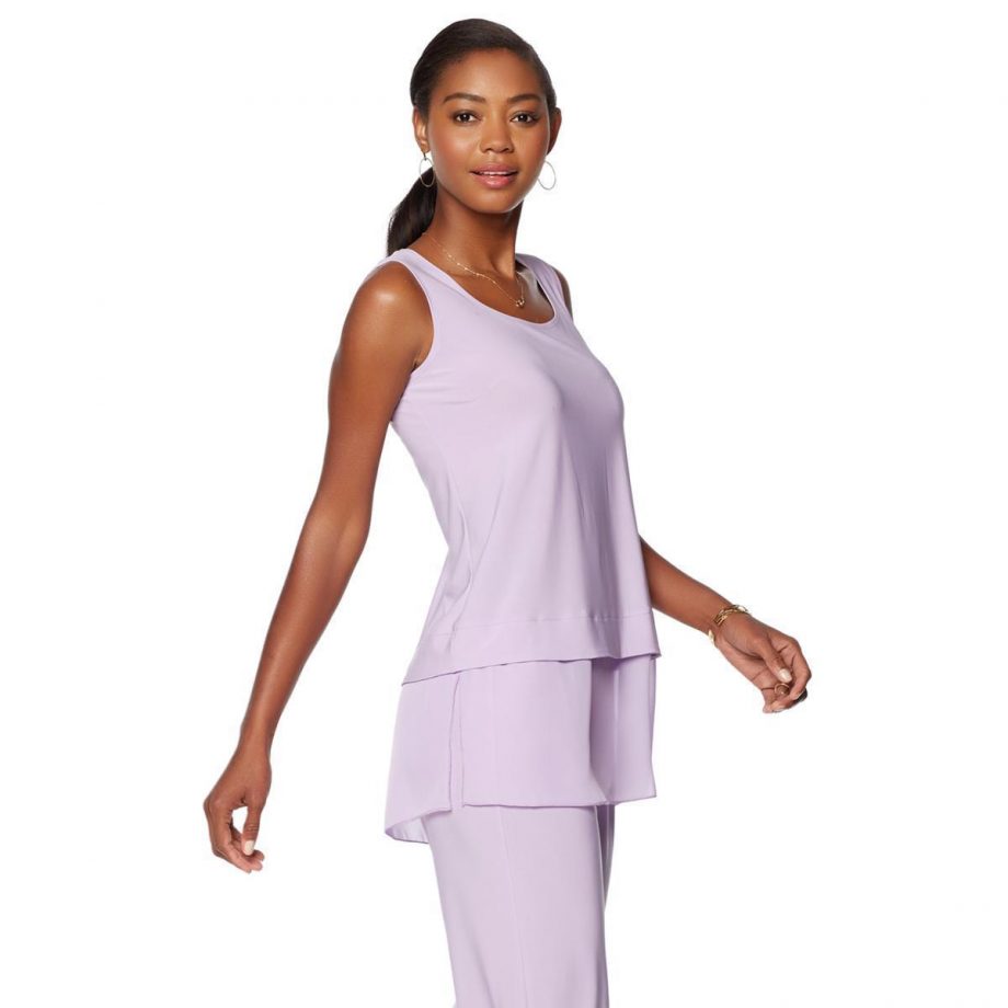 SLINKY BRAND Size 1X Sleeveless Tunic with Chiffon Hem and Pant Set JADE