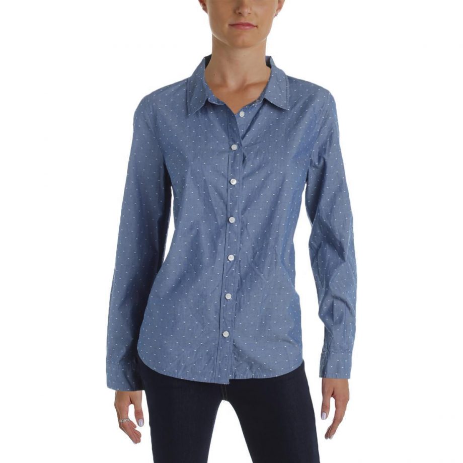 TOMMY HILFIGER Size M Polka Dot Chambray Button-Down Top CHAMBRAY
