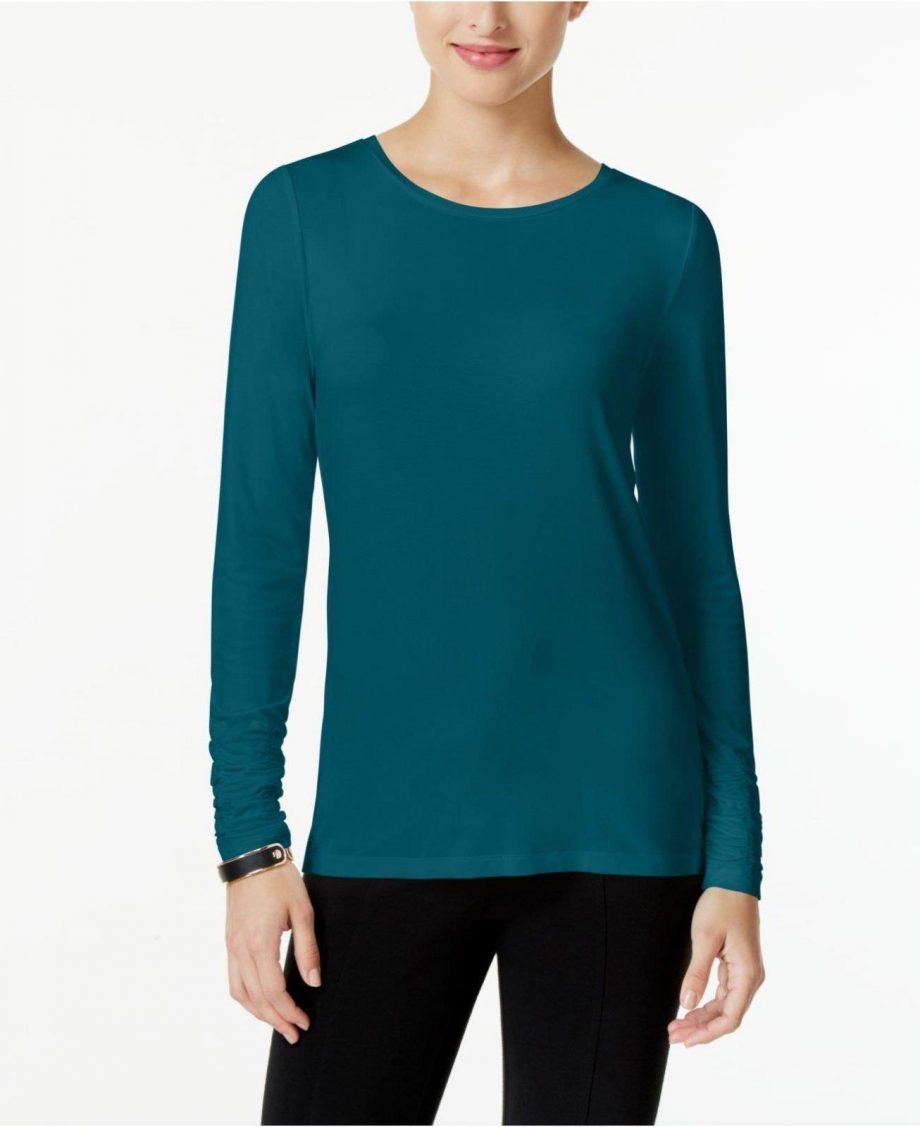 ALFANI Size L Long Sleeve Ruched Top NAVY