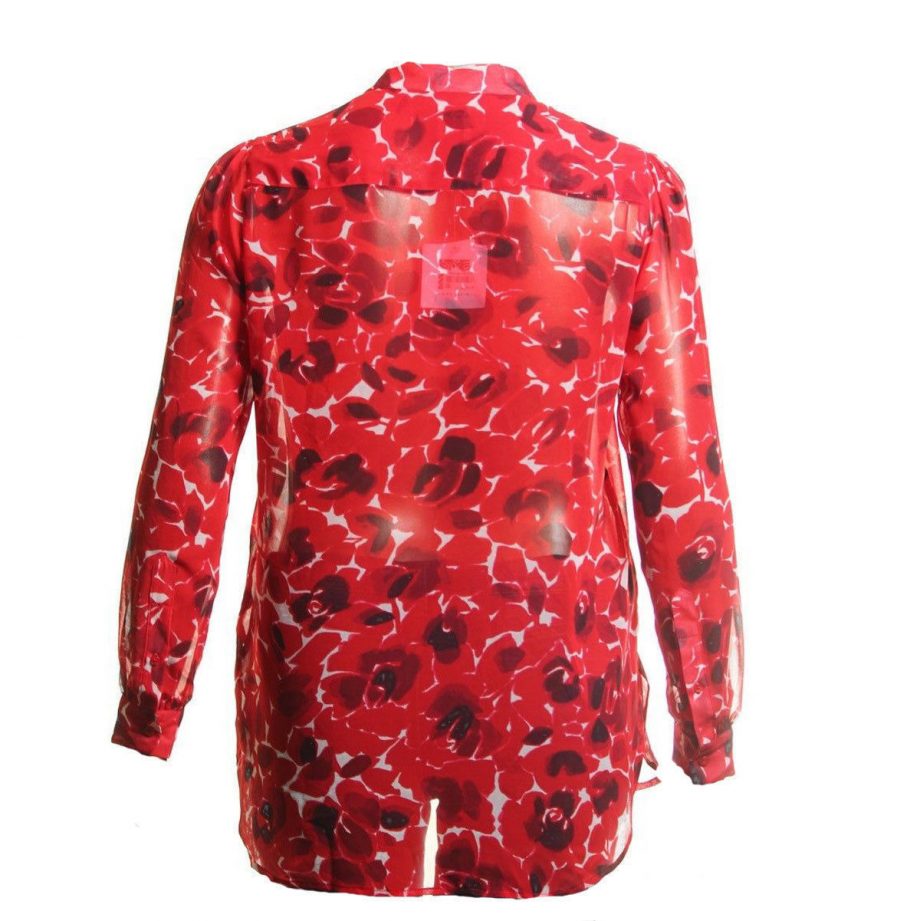 ANNE KLEIN Size 16 Long Sleeve Printed Chiffon Blouse Shirt Top RED