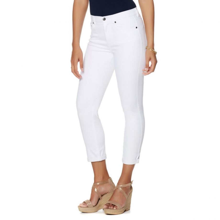DIANE GILMAN Size 16PW SuperStretch Lite Cuffed Cropped Skinny Jeans WHITE