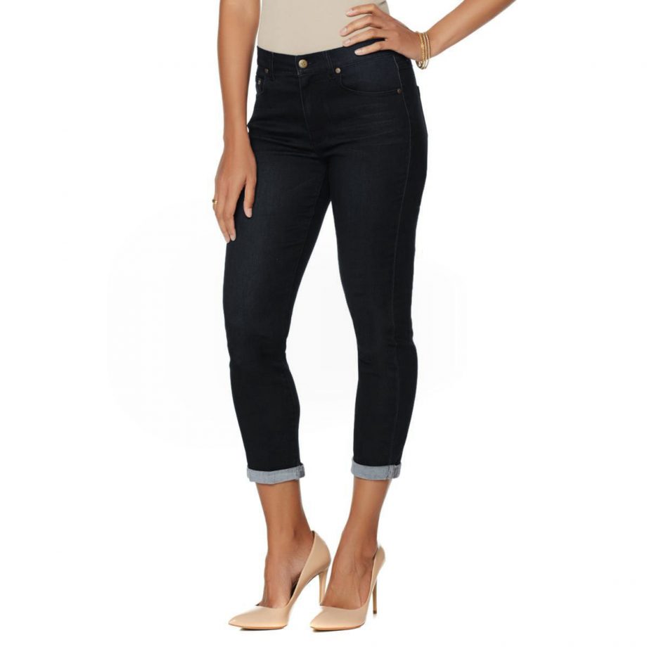 DIANE GILMAN Size 16W Super Stretch Lite Cuffed Cropped Skinny Jeans CORAL