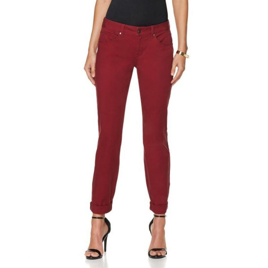 G GIULIANA LUXE Size 22W Stretch Denim Boyfriend Jeans Pockets Cuffs Garnet RED