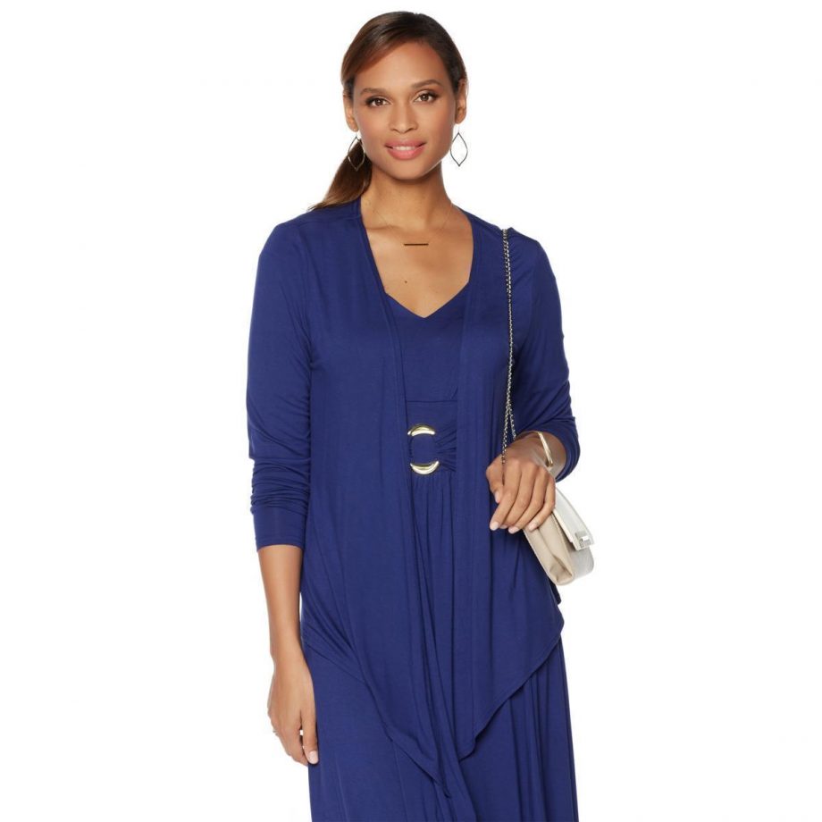 LIZ LANGE Size XL Ultimate Drape Open Front Cardigan NAVY