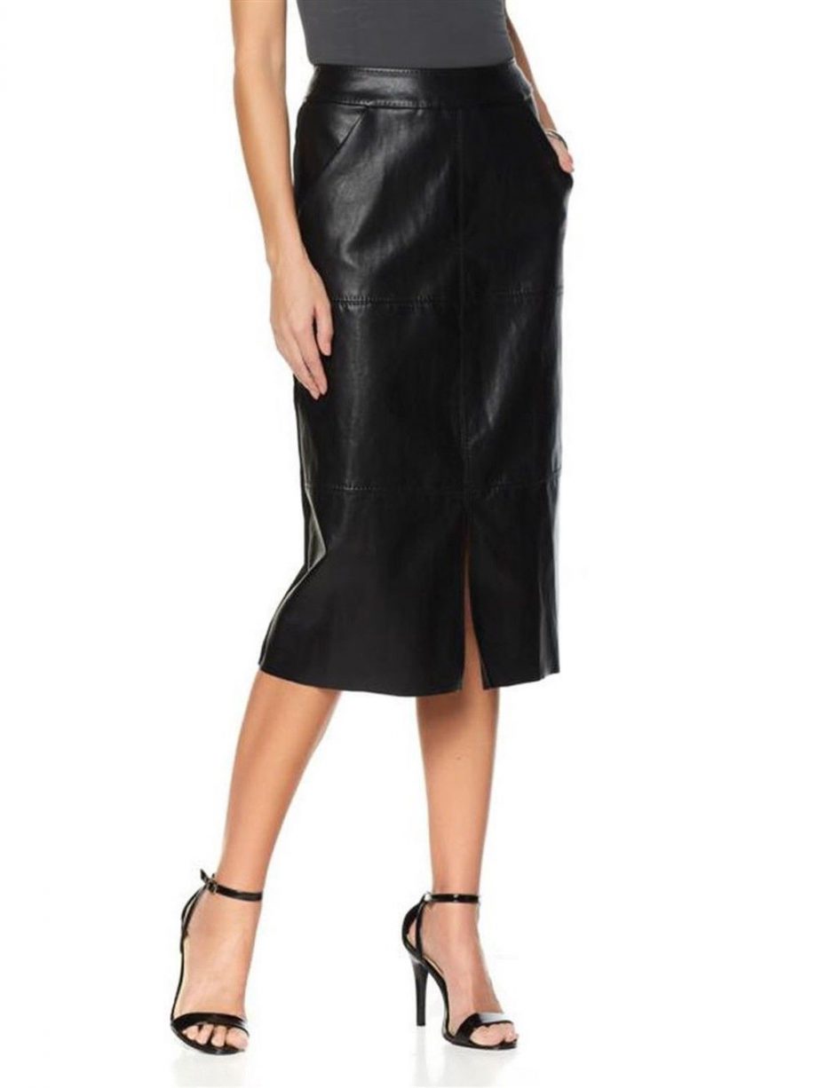MELISSA MCCARTHY Size XL Faux Leather Front Ponte Back Skirt Pocket Zipper BLACK