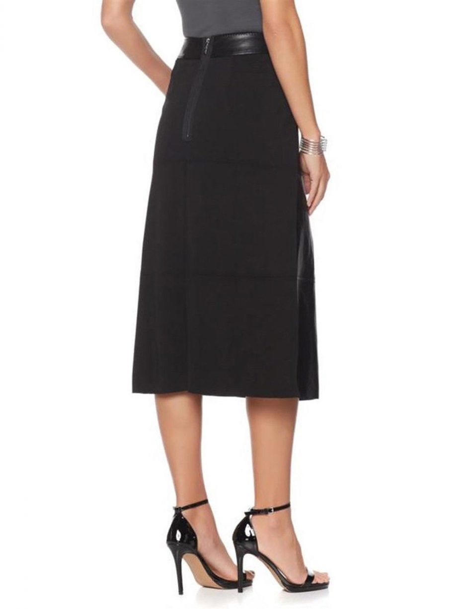 MELISSA MCCARTHY Size XL Faux Leather Front Ponte Back Skirt Pocket Zipper BLACK