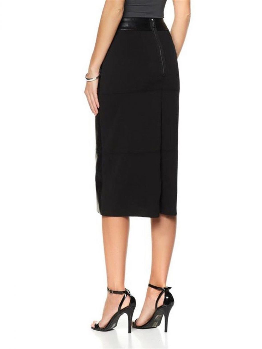 MELISSA MCCARTHY Size XL Faux Leather Front Ponte Back Skirt Pocket Zipper BLACK