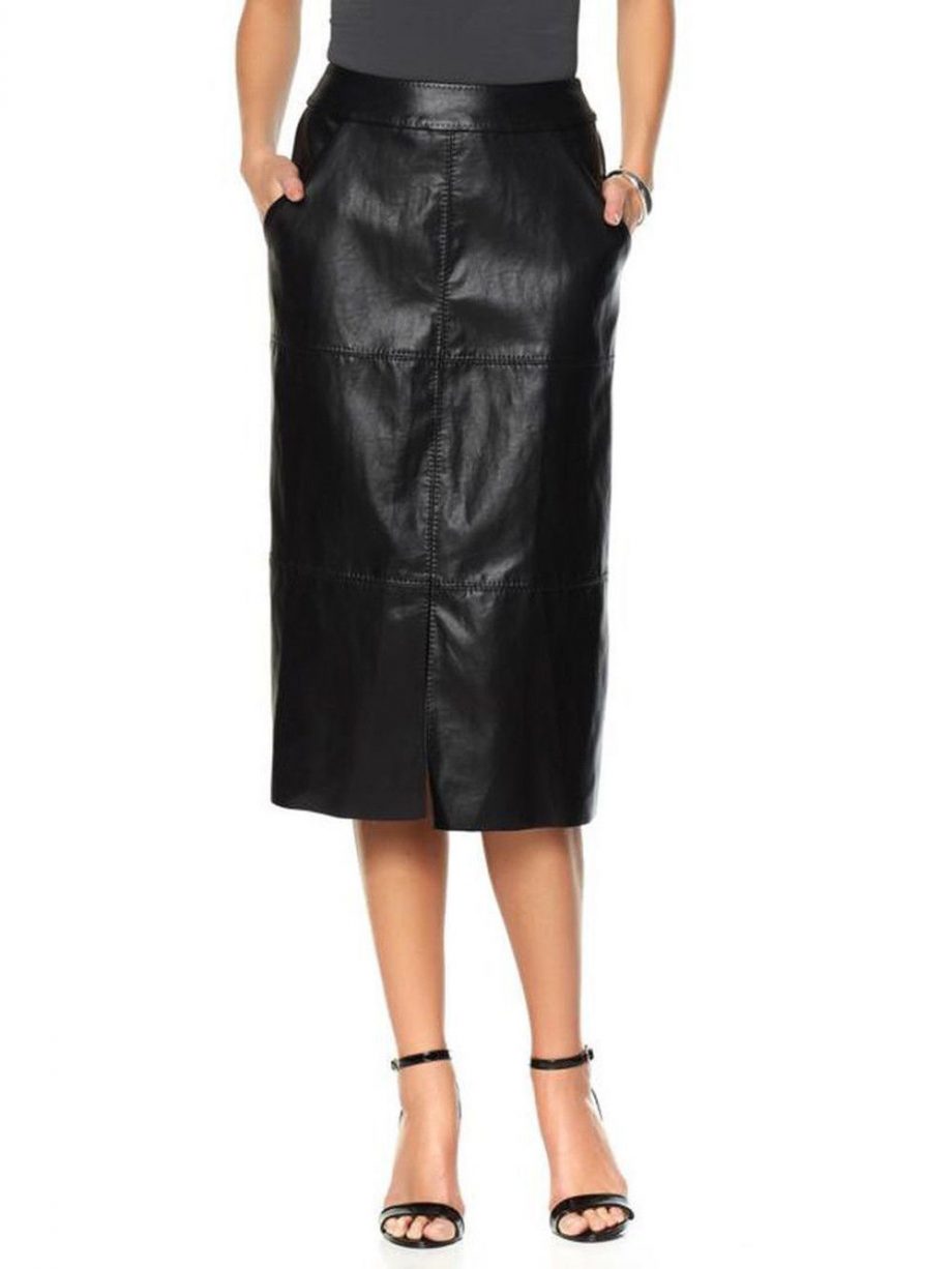 MELISSA MCCARTHY Size XL Faux Leather Front Ponte Back Skirt Pocket Zipper BLACK