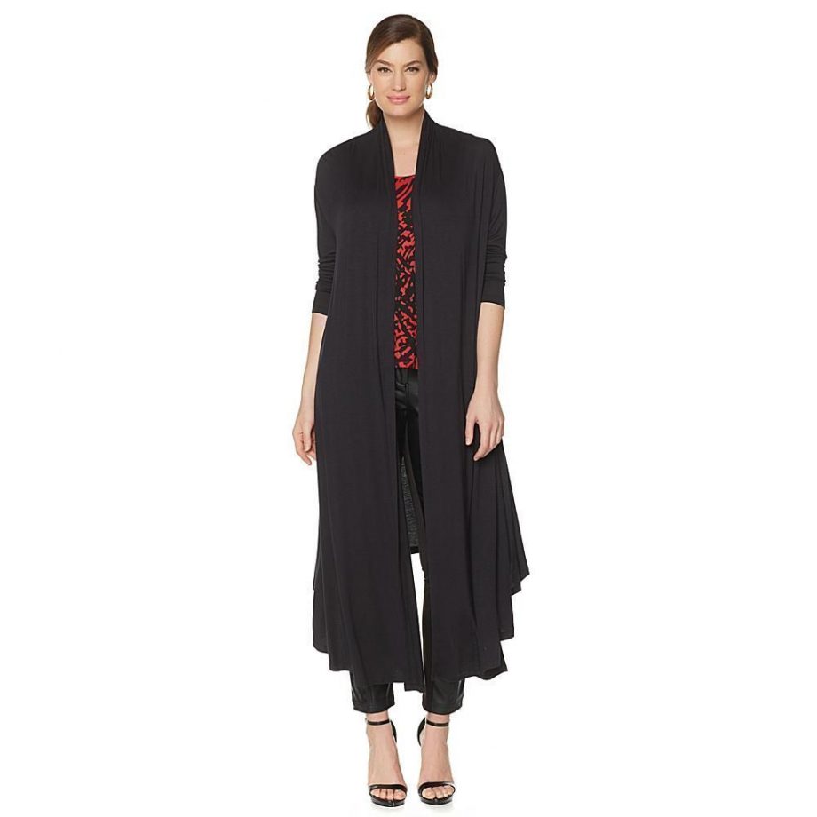 NENE Size XS Lightweight Glam Long Sleeve Maxi Cardigan BLACK