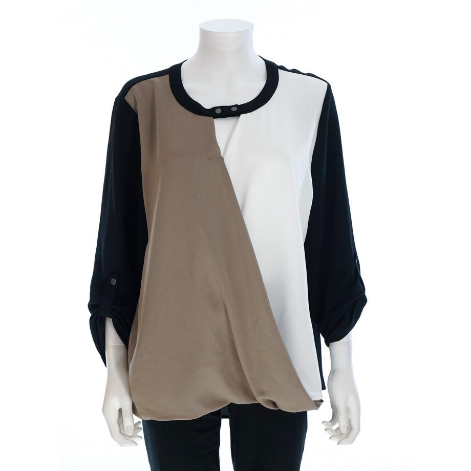 ALFANI Size 16 Colorblocked Blouse WALL STREET GRAY