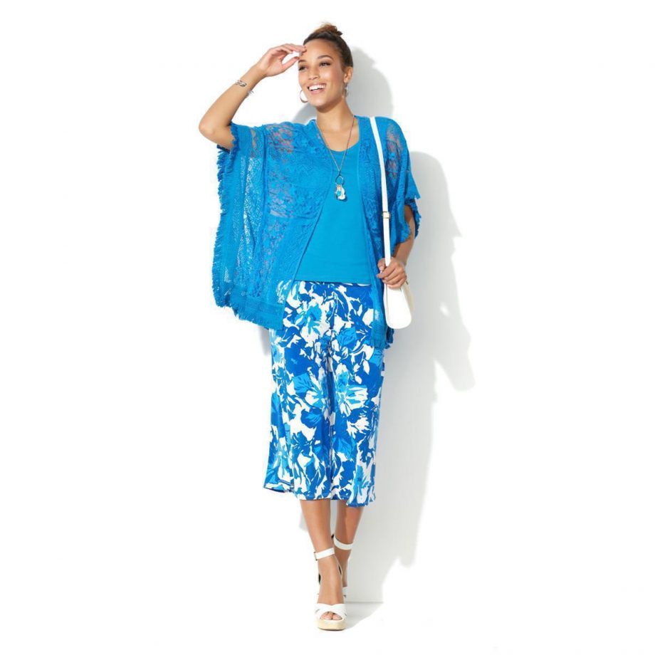 CURATIONS CARAVAN Size S Crochet Lace Open Front Kimono Tank Set WHITE