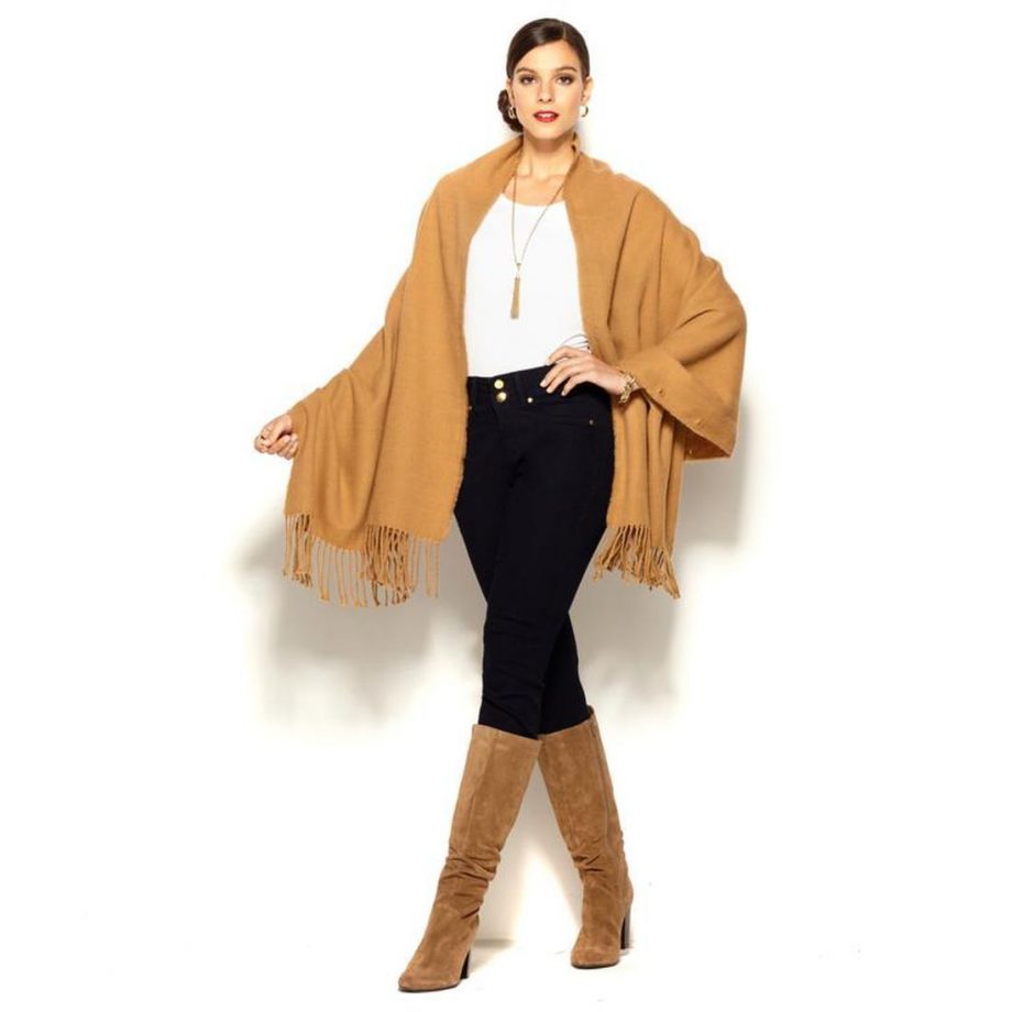 IMAN Platinum Fringe Faux Fur Woven Dramatic Wrap Jet BLACK One Size