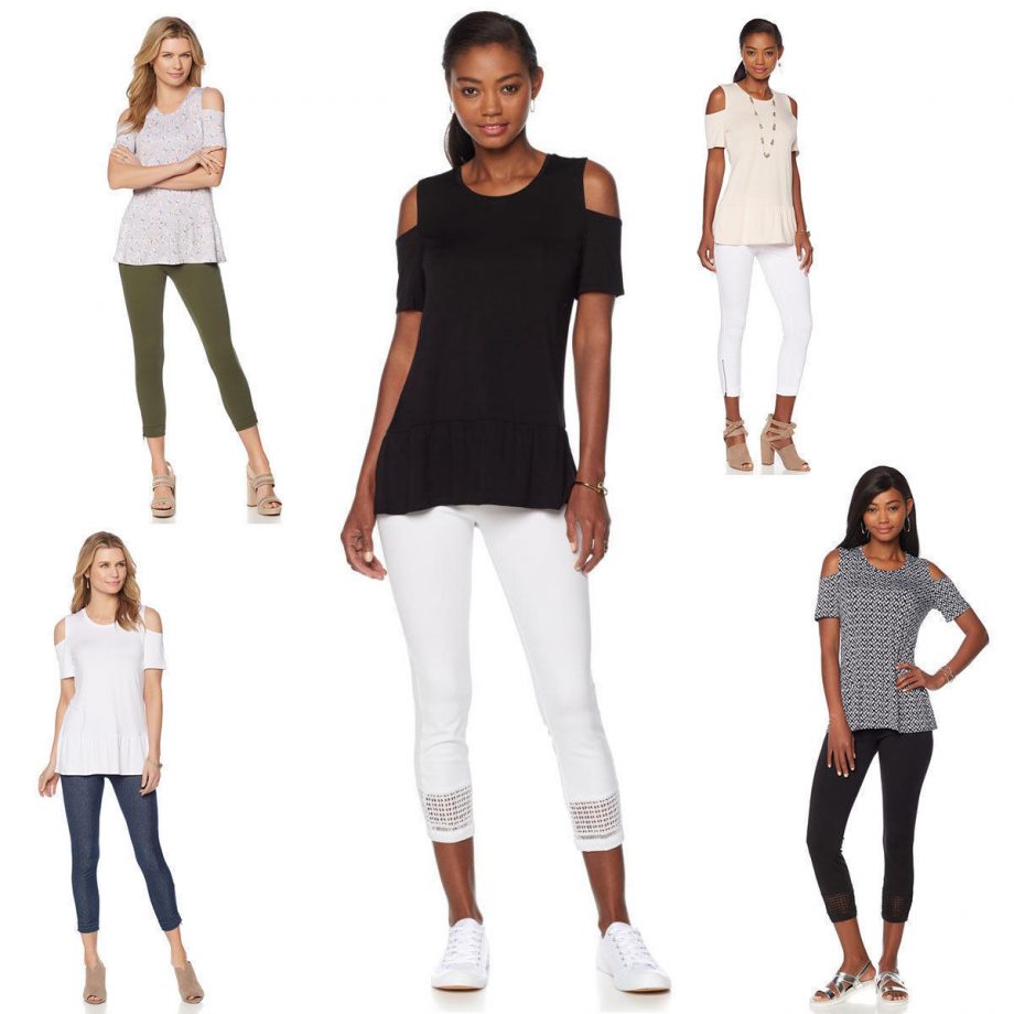 LYSSA Size M Ruffled Hem Cold Shoulder Top BLACK