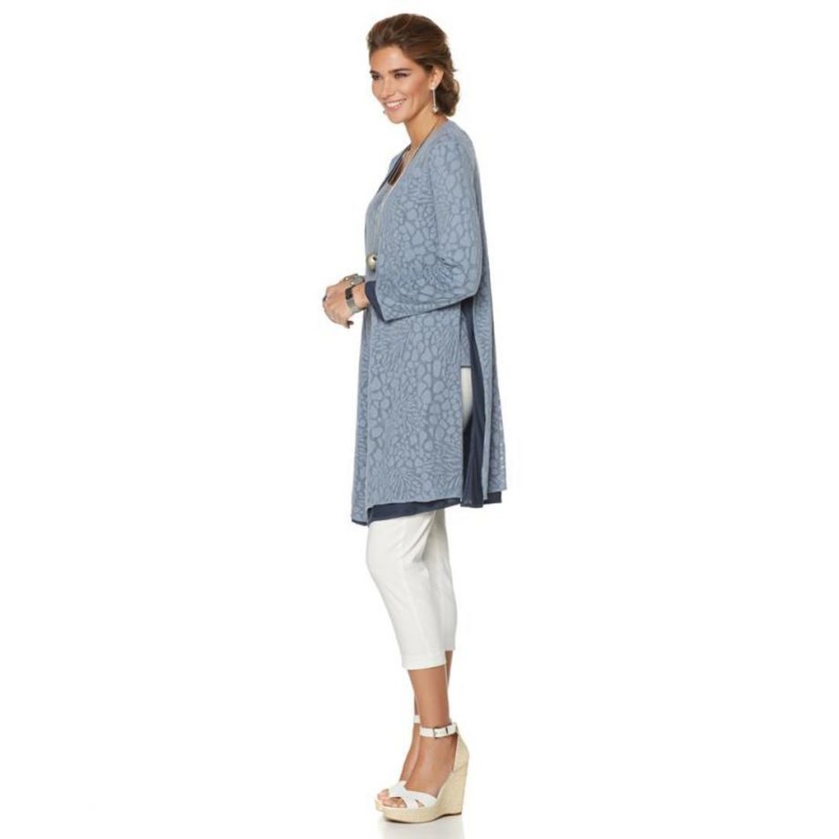 MARLAWYNNE Size M Reversible Cardigan Duster OYSTER / BLACK